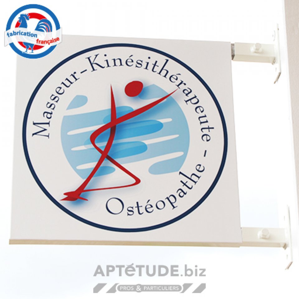Enseigne drapeau alu blanc Masseur-Kinésithérapeute Ostéopathe (Apttude S.A.S.)